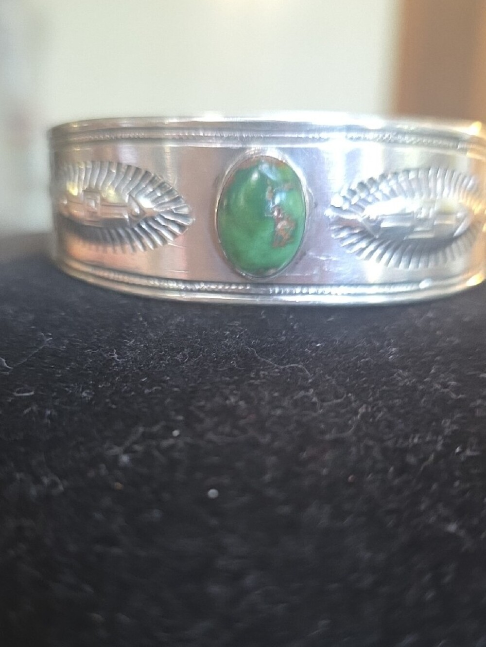 Fred Harvey Era Sterling Silver Turquoise Cuff Sterling Whirling Log - Picture 8 of 9